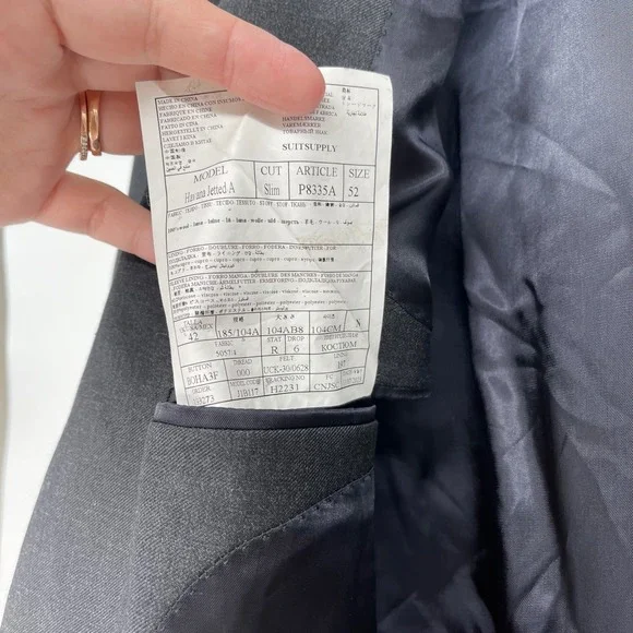 Suitsupply Pure Wool Gray Havana‎ Jetted A Slim Fit Blazer Jacket 52 Career Work